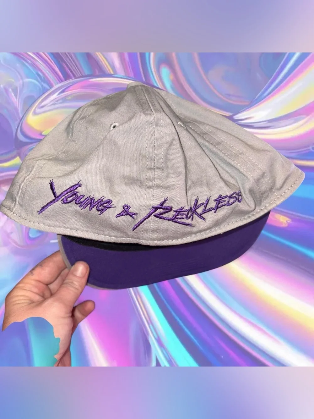 vintage y2k flat bill hat - young & reckless, 97% cotton, sz lg/xl
